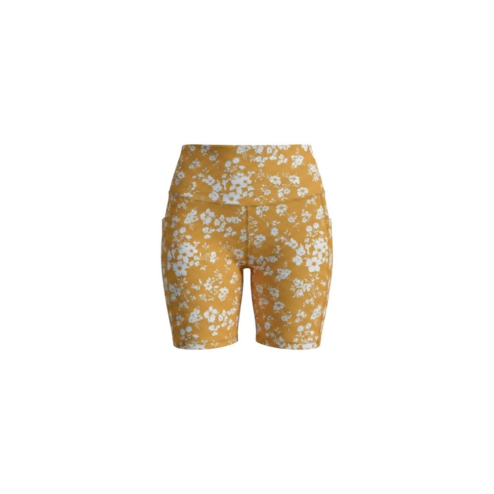 LegEnd Biker Shorts Womens L Yellow Excellent Floral High Waist Mesh Pockets